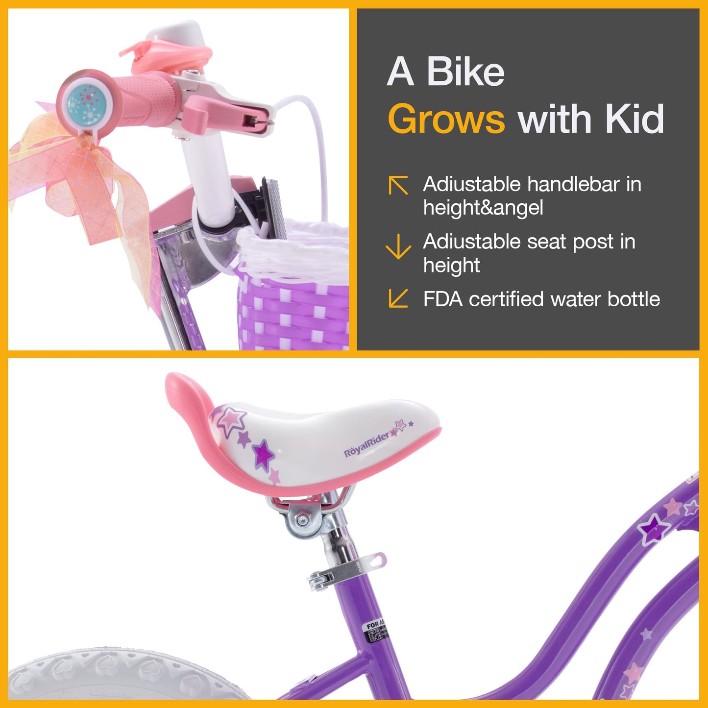 Royalbaby Stargirl Kids Girls Bike Bicycle with Basket Training Wheels 14 Inch Purple