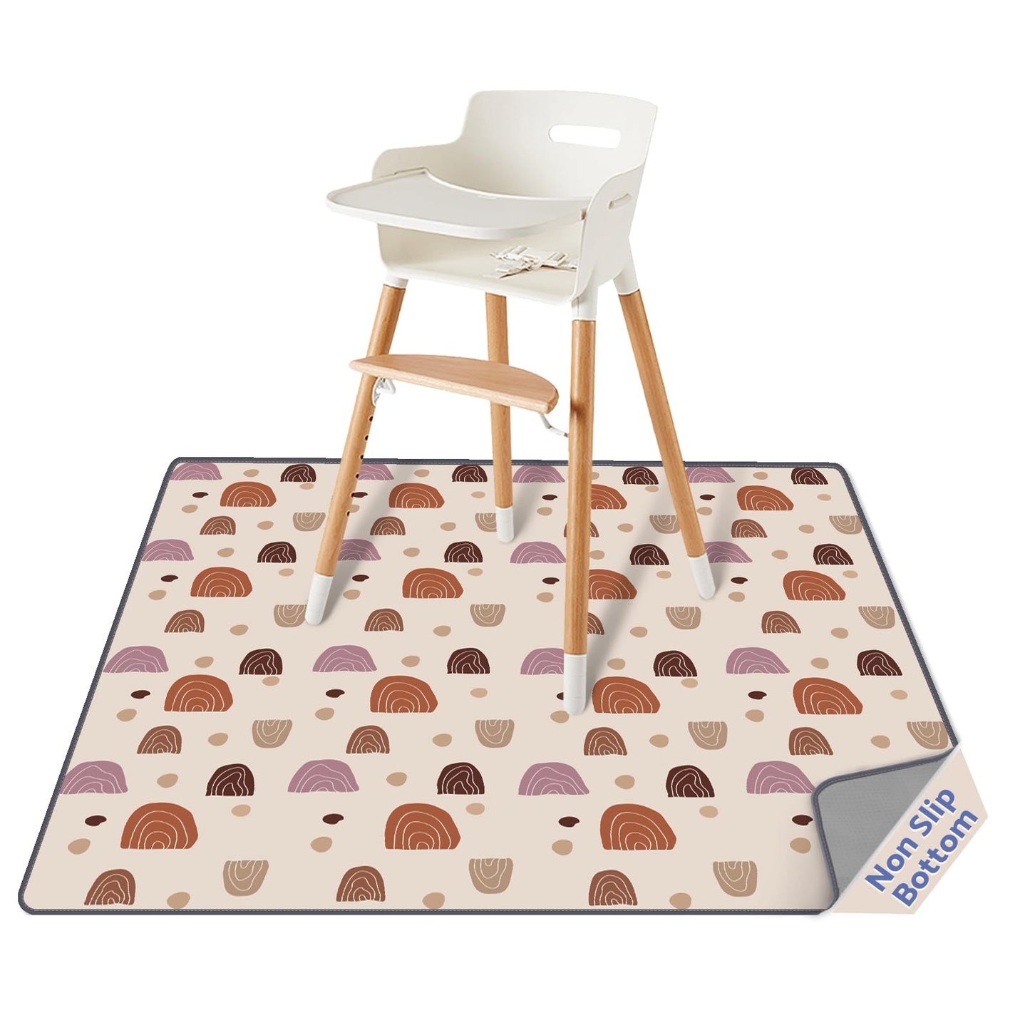 Blissful Diary Baby Splat Mat for Under High Chair, 51 x 51 Inch Boho Splash, Waterproof and Washable Spill Mat, Anti-Slip Floor Protector