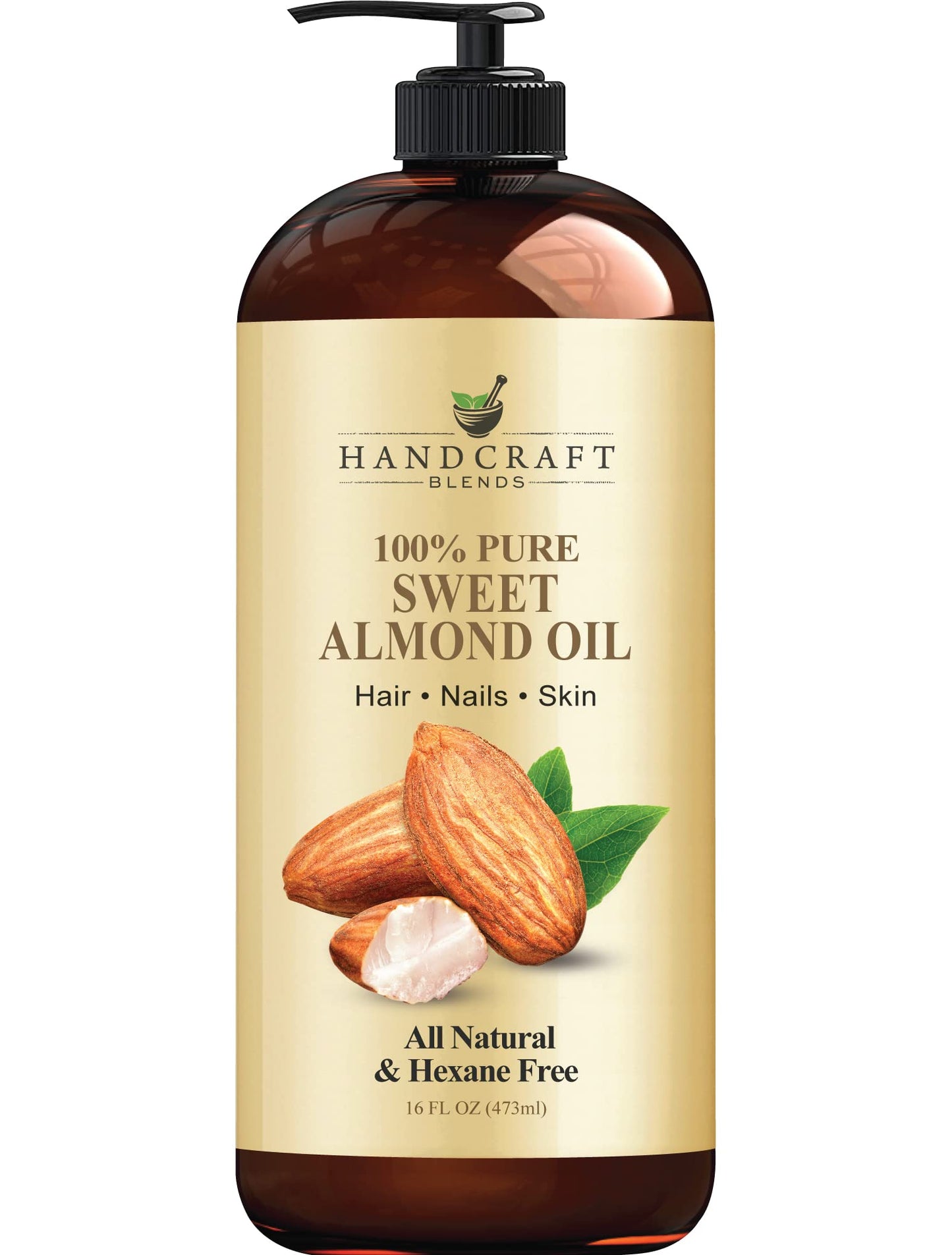 Handcraft Blends Sweet Almond Oil - 100% Pure and Natural - Premium Therapeutic Grade Carrier Oil for Essential Oils - Massage Oil for Aromatherapy - Body Oil and Hair Oil - 16 fl. oz