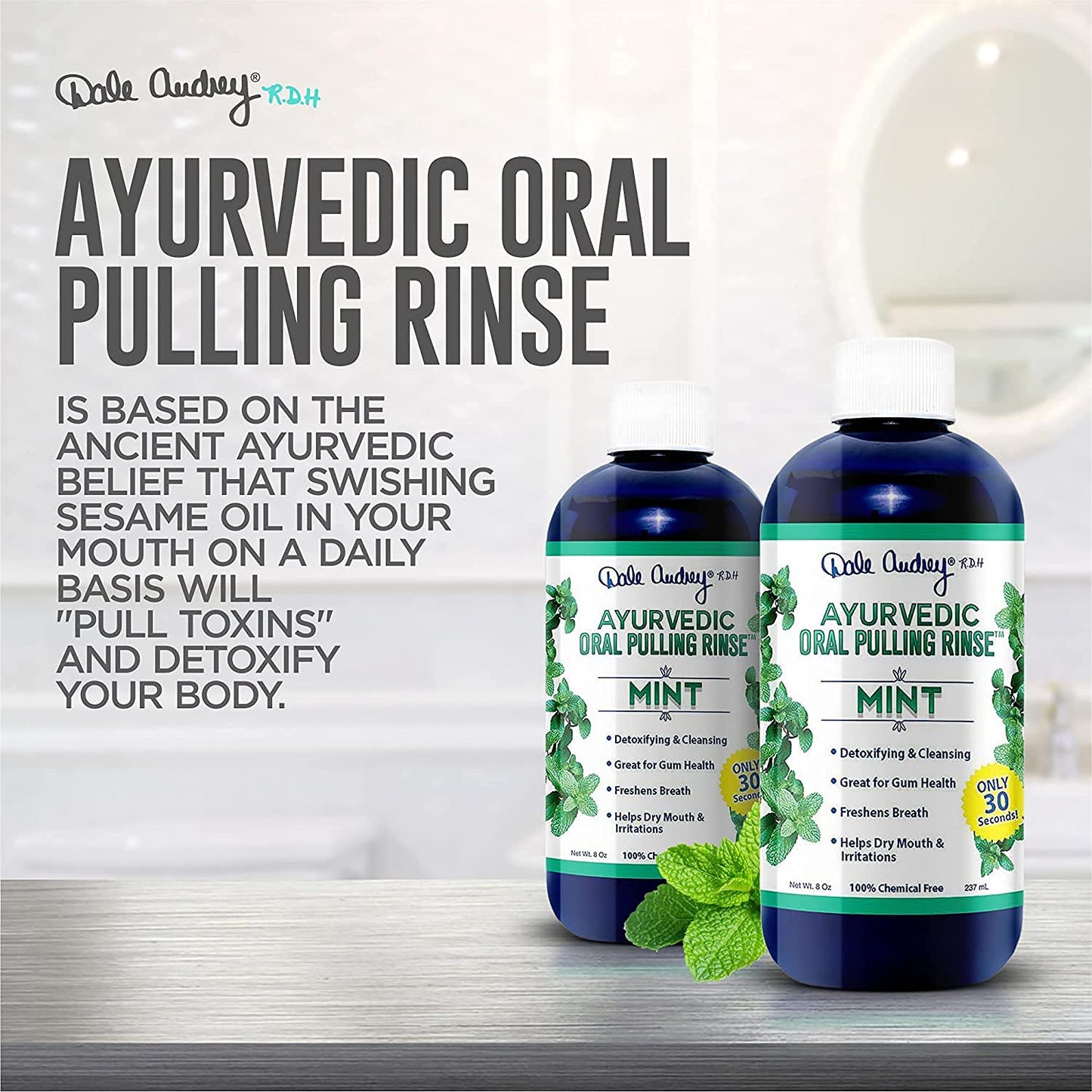 Dale Audrey Oil Pulling for Teeth and Gums | Made in USA Mint Flavored Organic Sesame Oil Pulling| Ayurvedic Oil Pulling Rinse to Whiten Your Teeth & Freshen Your Breath