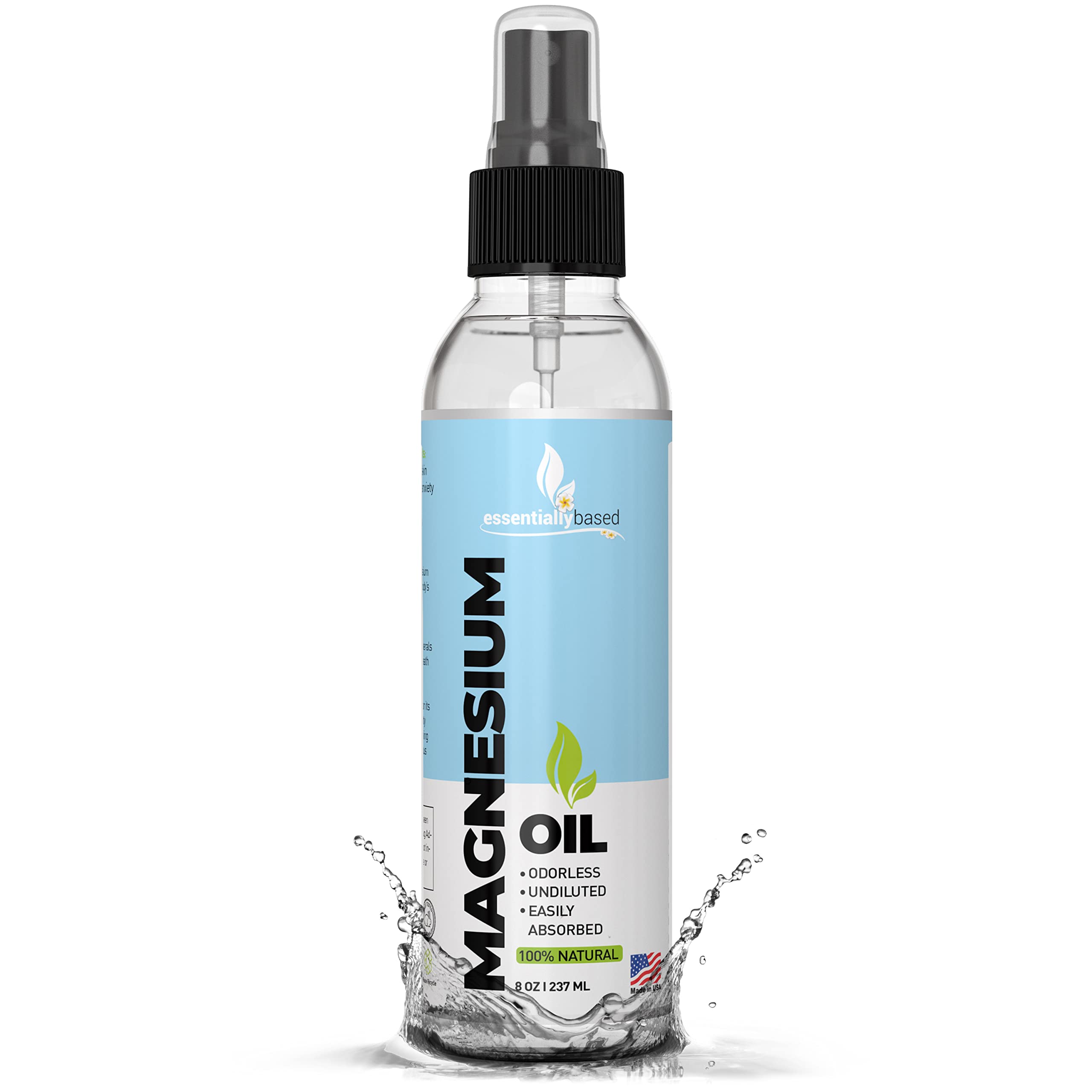 Magnesium Oil Spray - Large 8oz Size - Extra Strength - 100% Pure for Less Sting - Less Itch - Essential Mineral Source - Made in USA