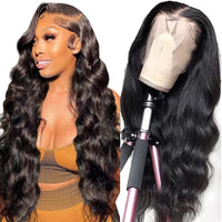 Body Wave Wig Lace Front Wigs Human Hair Wigs for Black Women 13x4 Glueless Lace Frontal Wigs Human Hair Lace Front Wigs Pre Plucked Bleached Knots 180% Density Natural Color Body Wave Wigs 26 Inch