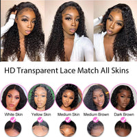 Curly Lace Front Wig Human Hair 13x4 Kinky Curly Transparent Lace Frontal Wigs with Baby Hair Pre Plucked 22 Inch Curly Wigs for Women 180 Density Glueless Deep Curly Lace Front Wigs Human Hair