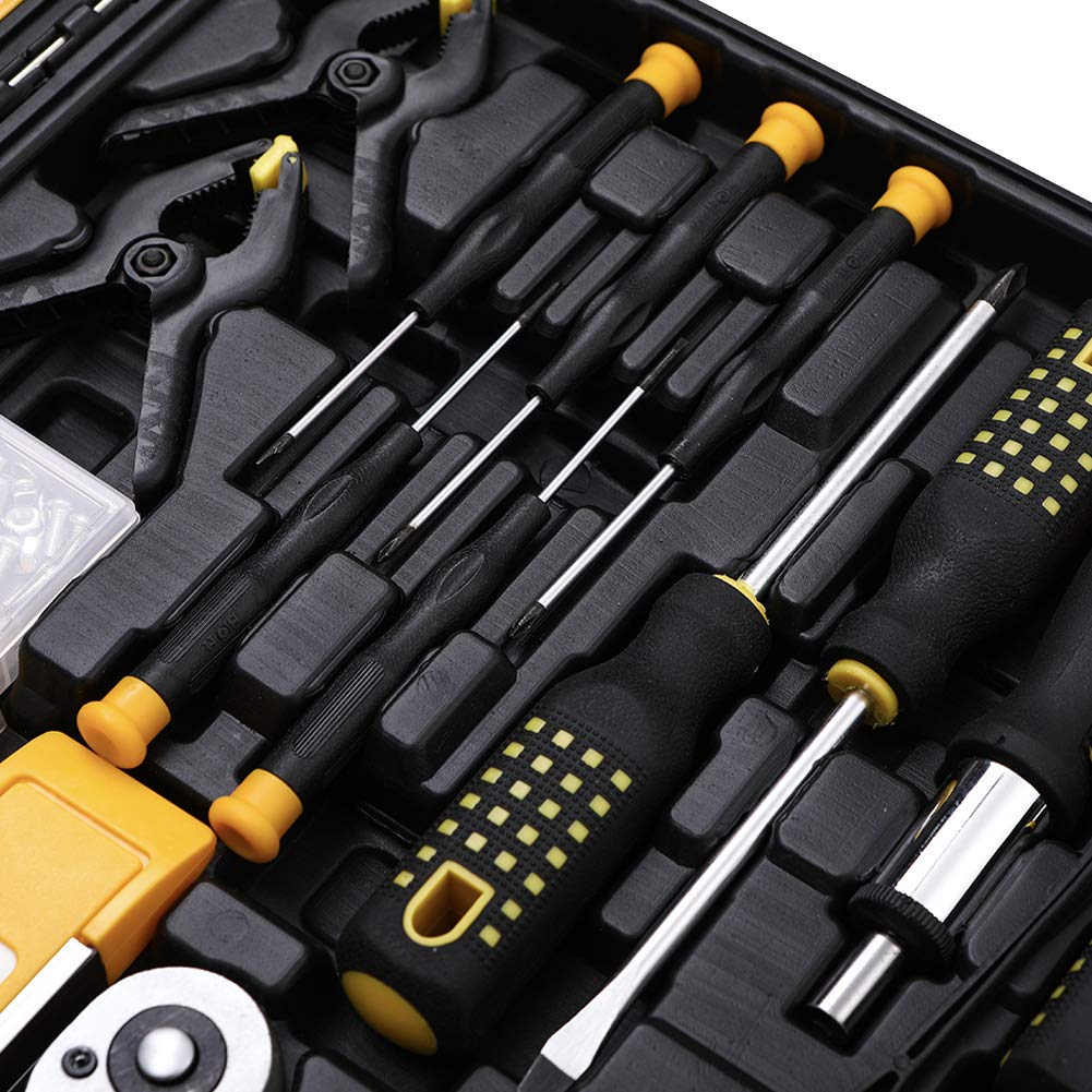 198 Piece Mechanics Tool Set Socket Wrench Auto Repair Tool Combination Mixed Tools Set Hand Tool Kit with Plastic Toolbox Organizer Storage Case