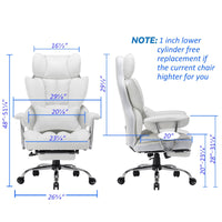 Efomao Desk Office Chair 400LBS,Big High Back PU Leather Computer Chair,Executive Swivel Chair with Leg Rest and Lumbar Support,White Office Chair