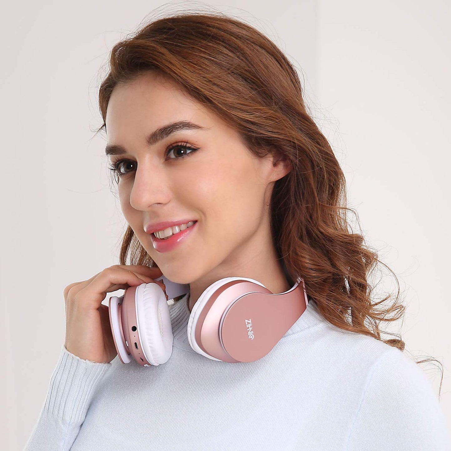 ZIHNIC Bluetooth Headphones Over-Ear, Foldable Wireless and Wired Stereo Headset Micro SD/TF, FM for Cell Phone,PC,Soft Earmuffs &Light Weight for Prolonged Wearing(Rose Gold)