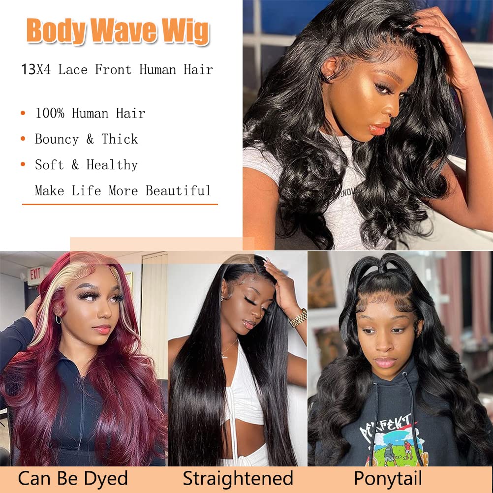 Body Wave Wig Lace Front Wigs Human Hair Wigs for Black Women 13x4 Glueless Lace Frontal Wigs Human Hair Lace Front Wigs Pre Plucked Bleached Knots 180% Density Natural Color Body Wave Wigs 26 Inch