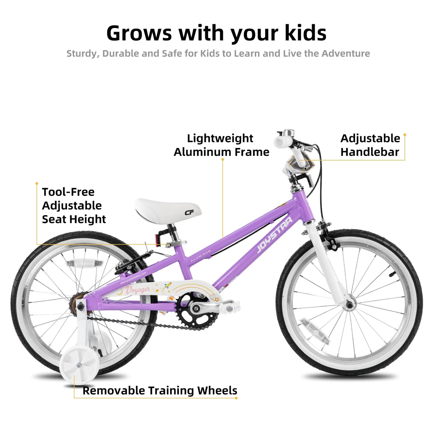 JOYSTAR Voyager 18 Inch Girls Bike with Training Wheels Lightweight Aluminum Frame Girls Bikes Ages 5-8 Years Kids' Bicycle Purple