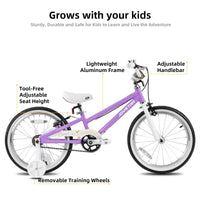 JOYSTAR Voyager 18 Inch Girls Bike with Training Wheels Lightweight Aluminum Frame Girls Bikes Ages 5-8 Years Kids' Bicycle Purple