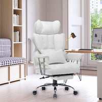 Efomao Desk Office Chair 400LBS,Big High Back PU Leather Computer Chair,Executive Swivel Chair with Leg Rest and Lumbar Support,White Office Chair