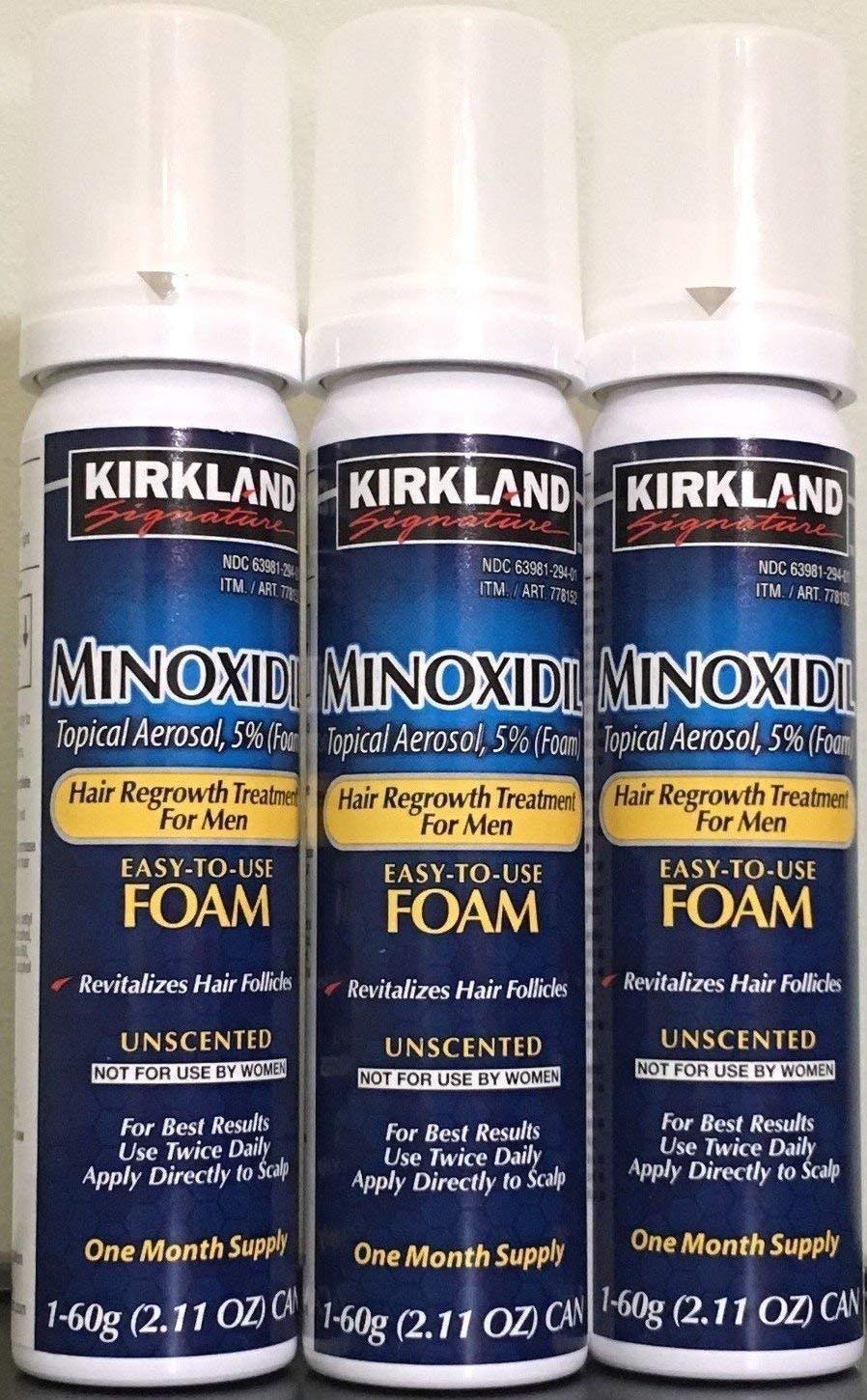 NEW - Kirkland Minoxidil for MEN Hair Growth Treatment Unscented 3 Month Supply Topical Aerosol 5% (Foam), (Compare to Men's Rogaine's Active Ingredient)