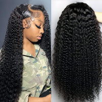 Curly Lace Front Wig Human Hair 13x4 Kinky Curly Transparent Lace Frontal Wigs with Baby Hair Pre Plucked 22 Inch Curly Wigs for Women 180 Density Glueless Deep Curly Lace Front Wigs Human Hair