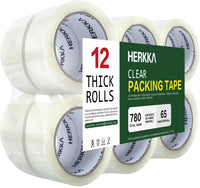 HERKKA Clear Packing Tape, 12 Rolls Heavy Duty Packaging Tape for Shipping Packaging Moving Sealing, Thicker Clear Packing Tape, 1.88 inches Wide, 65 Yards Per Roll, 780 Total Yards