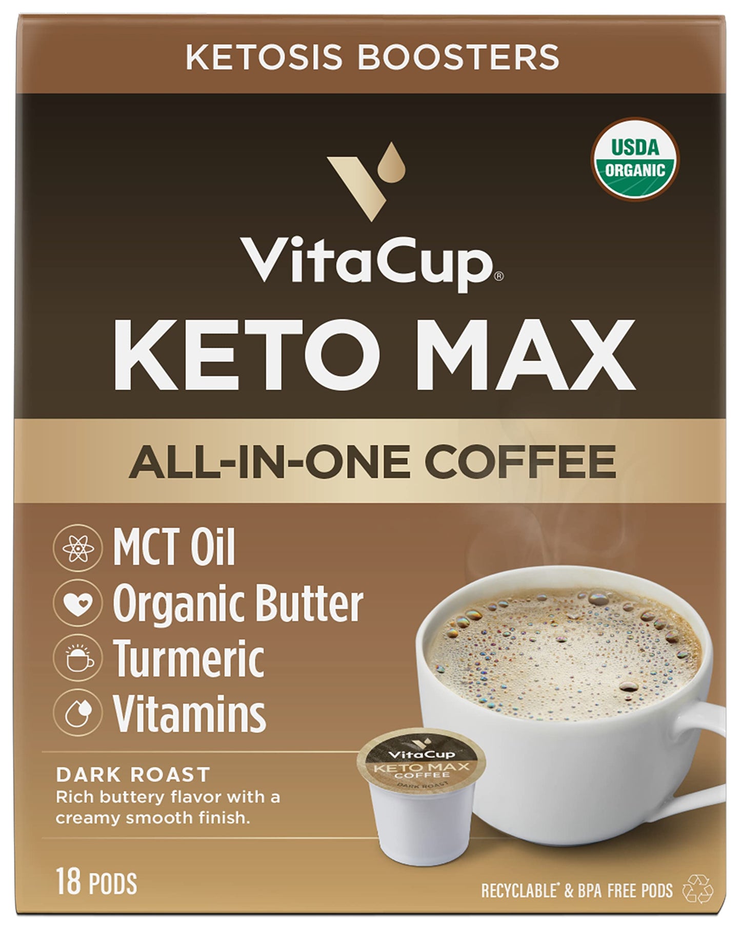 VitaCup Keto Max Coffee Pods 18ct & Keto Creamer 10oz