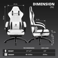 Dowinx Gaming Chair Breathable PU Leather Gamer Chair with Pocket Spring Cushion, Ergonomic Computer Chair with Massage Lumbar Support,Adjustable Swivel Task Chair with Footrest(Black&White)