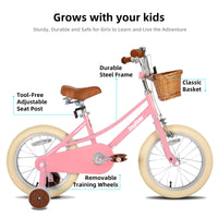 JOYSTAR 16 inch Kids Bike for 4-7 Years (41"-53") Girls, Girls Bike with Training Wheels & Basket, Kids' Bicycle Pink