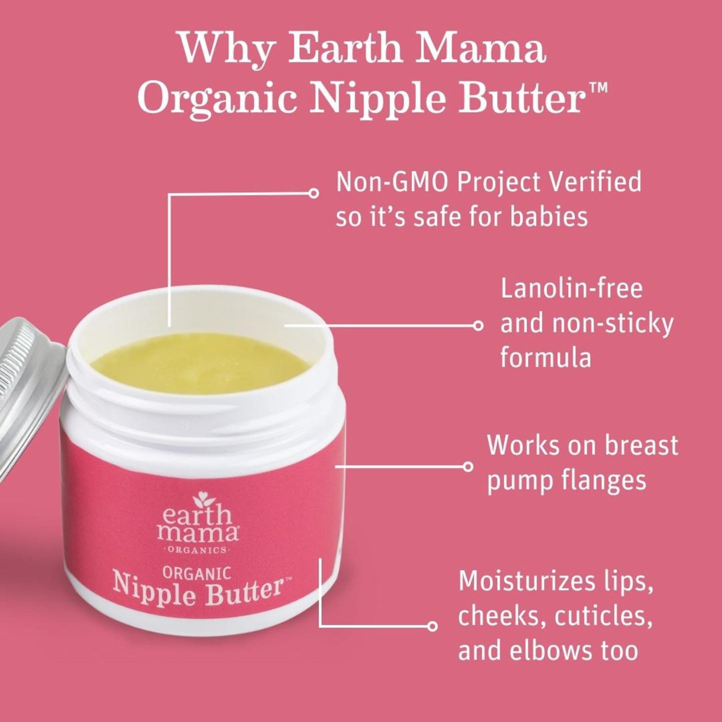 Organic Nipple Butter™ Breastfeeding Cream by Earth Mama | Lanolin-free, Postpartum Essentials Safe for Nursing, Non-GMO Project Verified, 2-Fluid Ounce