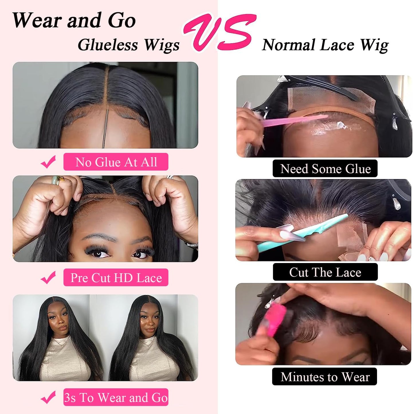 Wear and Go Glueless Wigs Human Hair Pre Plucked Pre Cut 5x5 HD Lace Closure Wigs Human Hair Straight Lace Front Wigs Human Hair for Women 180% Density 3 Seconds to Wear for Beginners 26 Inch