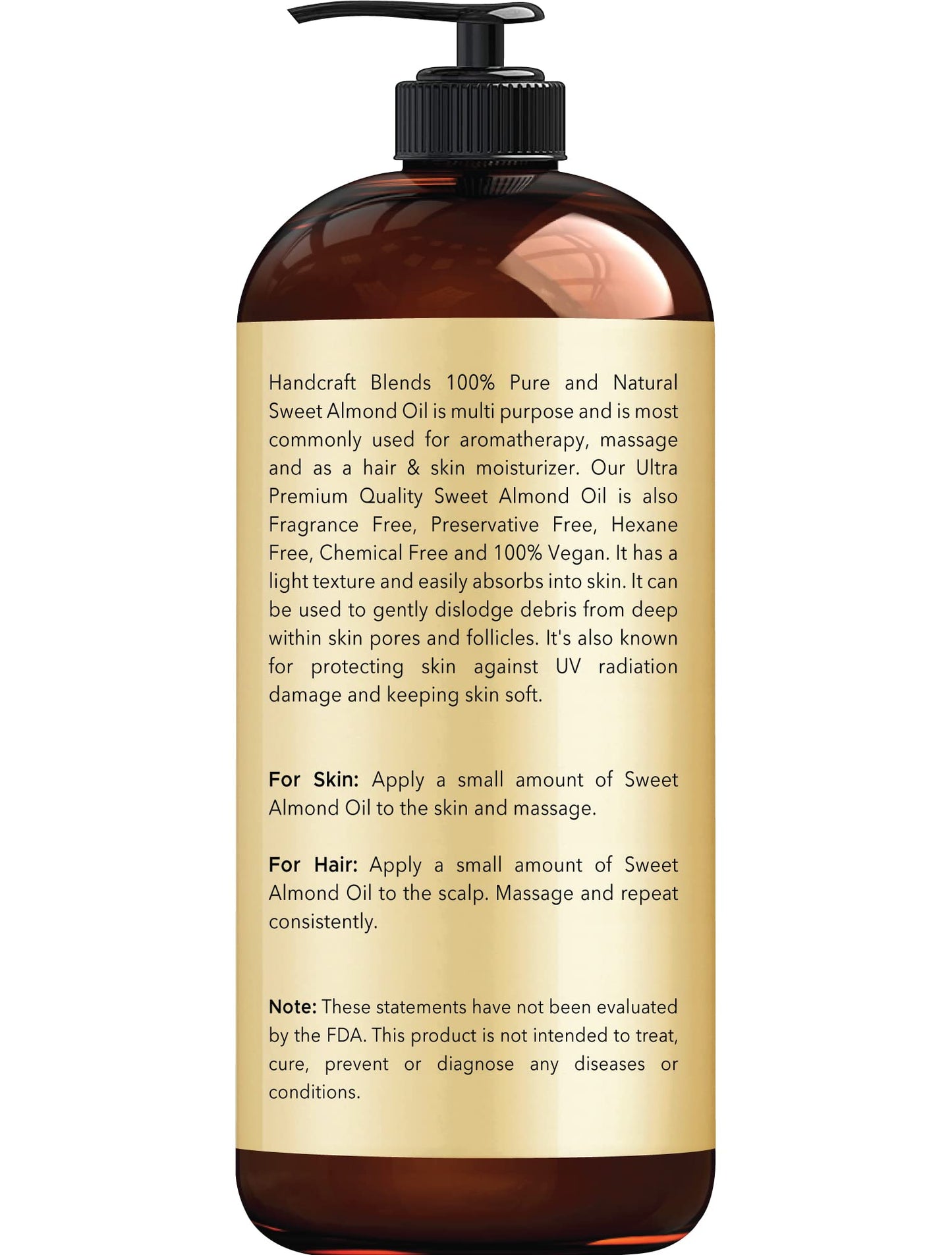 Handcraft Blends Sweet Almond Oil - 100% Pure and Natural - Premium Therapeutic Grade Carrier Oil for Essential Oils - Massage Oil for Aromatherapy - Body Oil and Hair Oil - 16 fl. oz