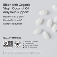 Sports Research Vegan Biotin 5000mcg with Organic Coconut Oil - Extra Strength Biotin Vitamin B7 for Healthier Hair & Skin + Keratin Support - Non-GMO & Gluten Free, 120 Softgels (4 Month Supply)