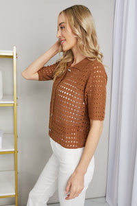 Gilli Button-Up Short Sleeve Openwork Cardigan