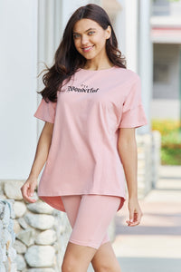 GeeGee My Go-To Full Size T-Shirt and Biker Shorts Lounge Set in Blush