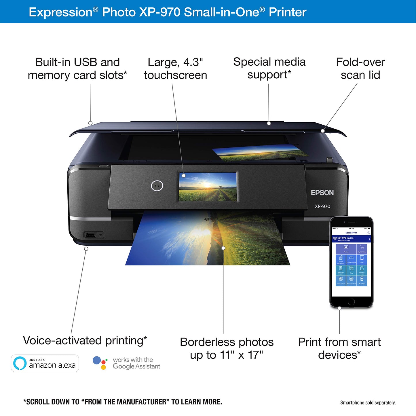 Epson Expression Photo XP-970 Wireless Color Photo Printer with Scanner and Copier, Black