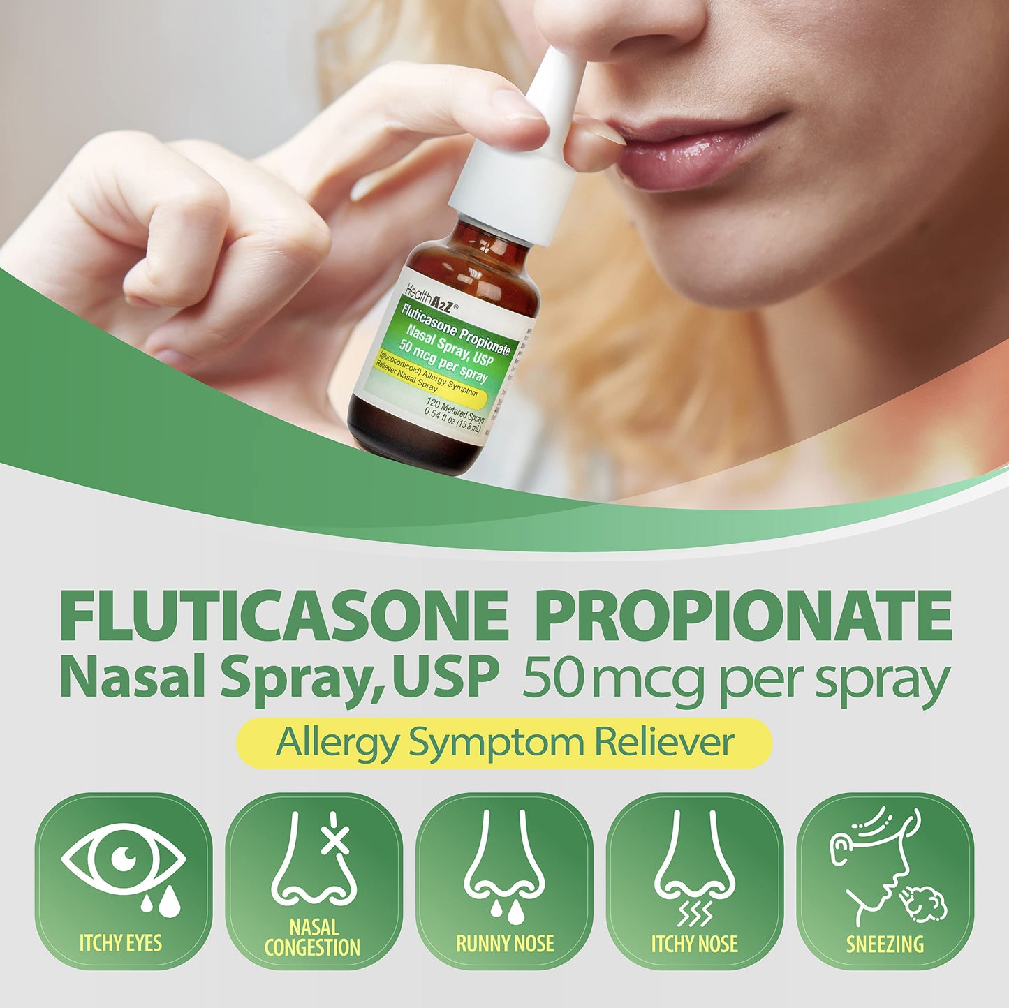 HealthA2Z Fluticasone Propionate Nasal Sprays, 2 Pack * 120 Sprays, 24 Hour Allergy Relief