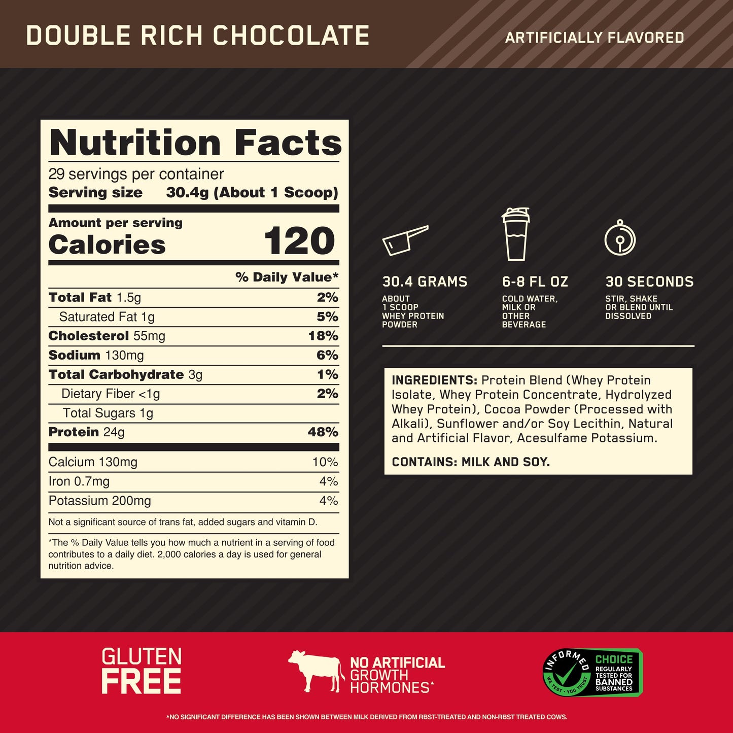 Optimum Nutrition Gold Standard 100% Whey Protein Powder, Double Rich Chocolate, 2 Pound (Packaging May Vary)