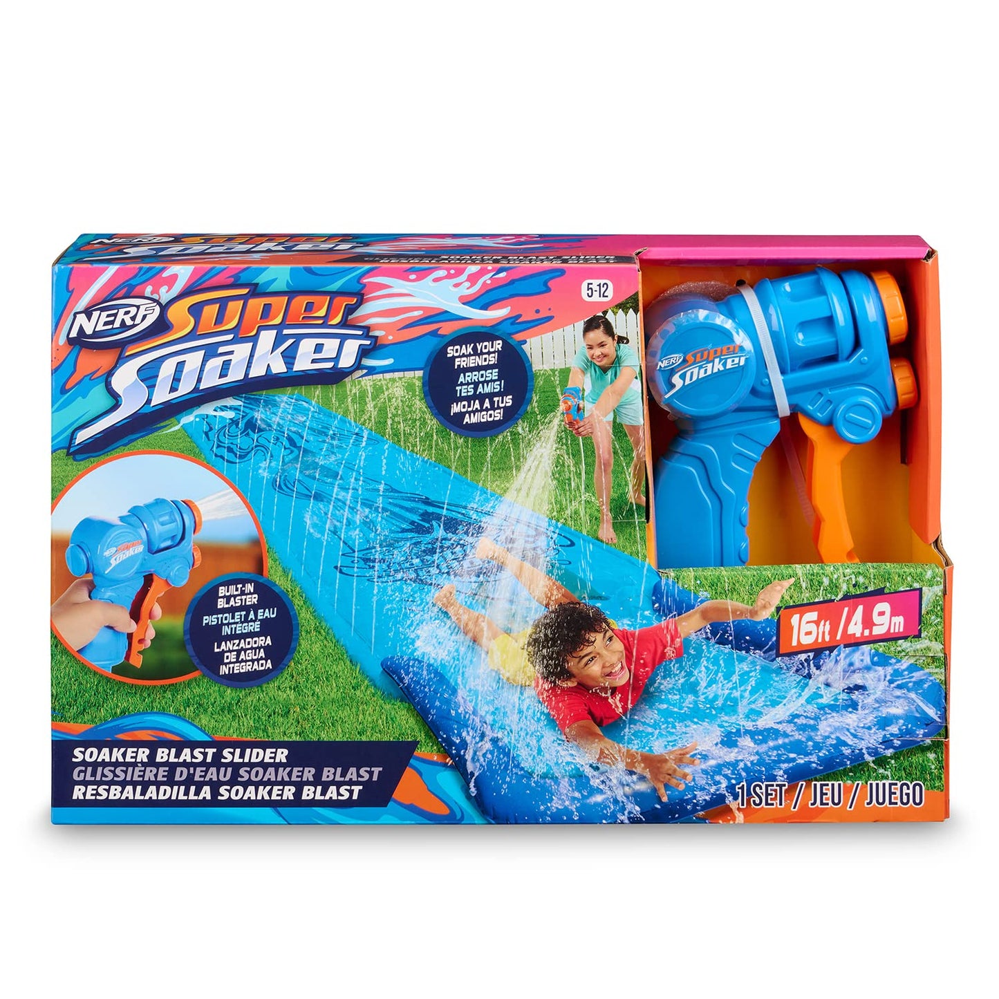 NERF Super Soaker Blast Water Slide – The Ultimate 16 Ft Outdoor Slide for Kids – Includes Extra Water Blaster