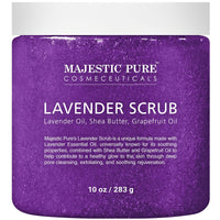 Lavender Oil Body Scrub Exfoliator with Shea Butter and Grapefruit Oil by Majestic Pure - Exfoliate & Moisturize Skin, Fights Acne - 10 oz