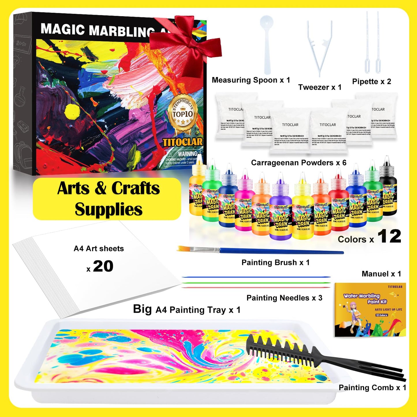Arts & Crafts For Kids Ages 8-12 6-8,Water Marbling Paint Kit, Art Supplies for Kids,Toys For Girls Boys 4 5 6 7 8 9 10 11 12 Year Old