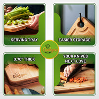 Bamboo Cutting Board Set of 3, Wood Cutting Boards in Large, Medium & Small Size, Organic Wooden Cutting Boards for Kitchen, Vegetable & Meat Cutting Board, Cutting Board with Juice Groove & Handles