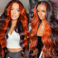 200% Density 13X6 Ginger Lace Front Wigs Human Hair Pre Plucked for Women Ombre 13X6 HD Transparent Ginger Orange Lace Front Wigs Human Hair Glueless Ginger Colored Hightlight Lace Front Wigs Human Hair with Baby Hair(18Inch,13x6 Ginger Lace Front Wigs Hu