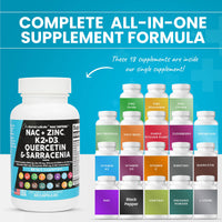 NAC Supplement N-Acetyl Cysteine 1000mg Vitamin D3 K2 Zinc Quercetin 1000mg Sarracenia Purpurea 1000mg with Elderberry Holy Basil Bee Propolis Bromelain L-Lysine Made in USA - 60 Count