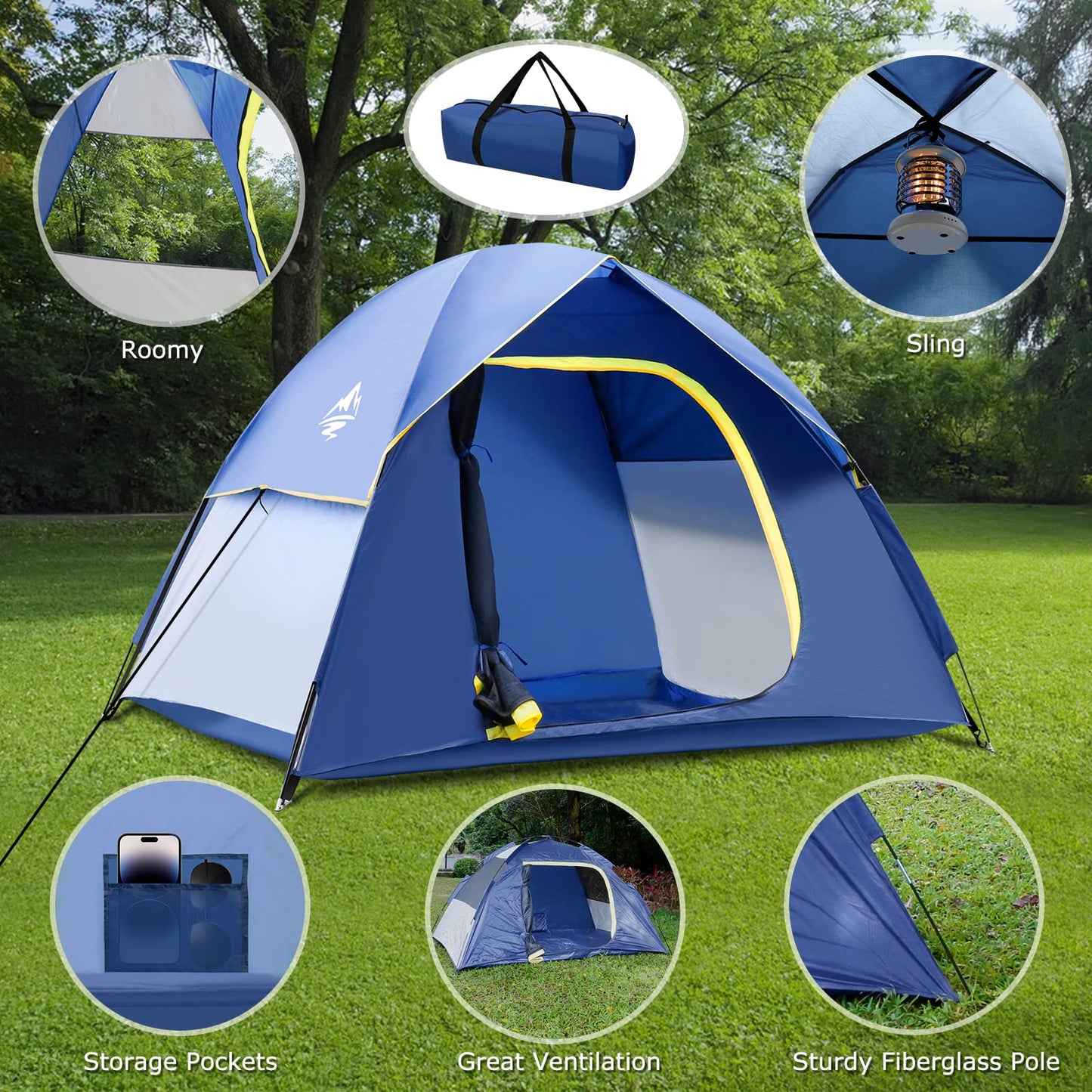 GLADTOP Camping Tent 1/2/3 Person Tent with Removable Rainfly and Carry Bag, Easy Set Up Portable Tent, Lightweight Outdoor Tent for Backpacking, Hiking
