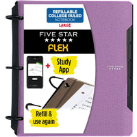 Five Star Flex Refillable Notebook + Study App, College Ruled Paper, 1 Inch TechLock Rings, Pockets, Tabs and Dividers, 200 Sheet Capacity, Purple (29328AB6)