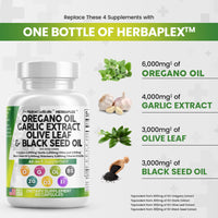 Oregano Oil 6000mg Garlic Extract 4000mg Olive Leaf 3000mg Black Seed Oil 3000mg - Immune Support & Digestive Health Supplement for Women and Men with Vitamin D3 and Zinc - Made in USA 60 Caps