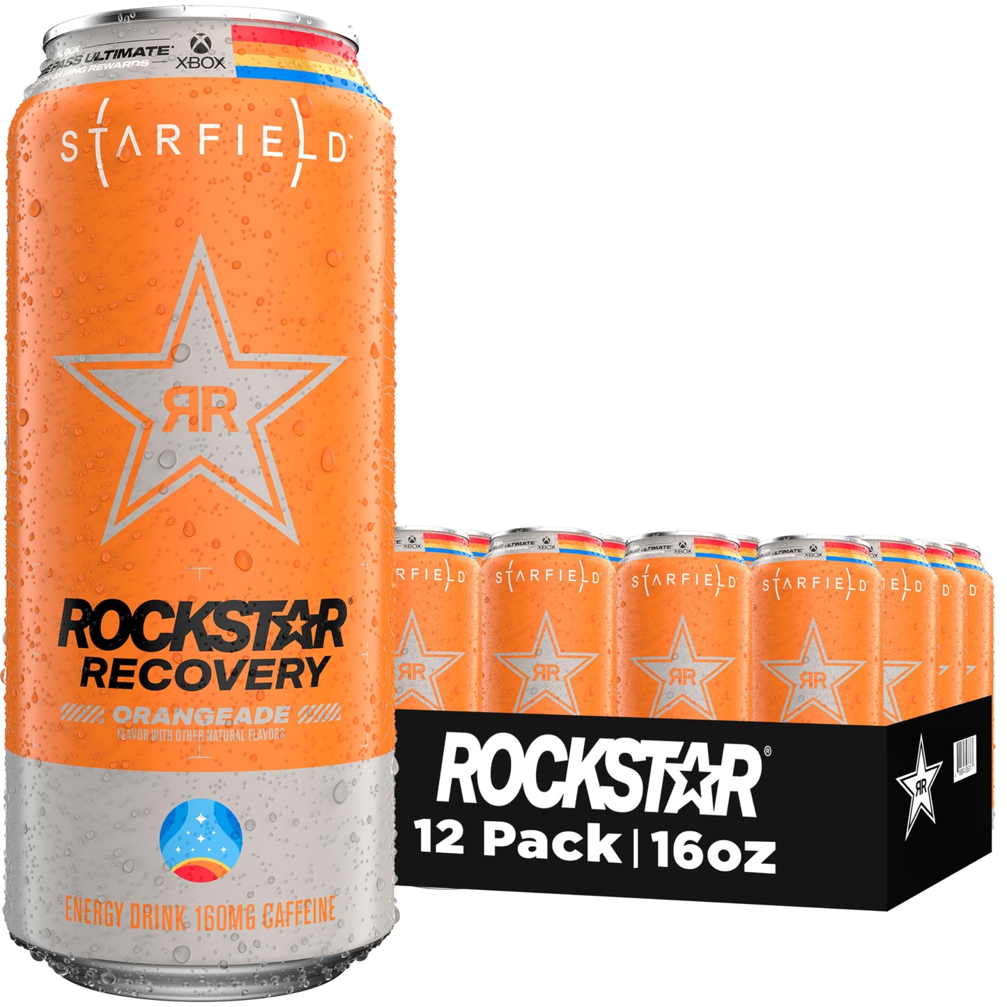 Rockstar Energy Drink with Caffeine Taurine and Electrolytes, Recovery Orange, 16 Fl Oz (Pack of 12)