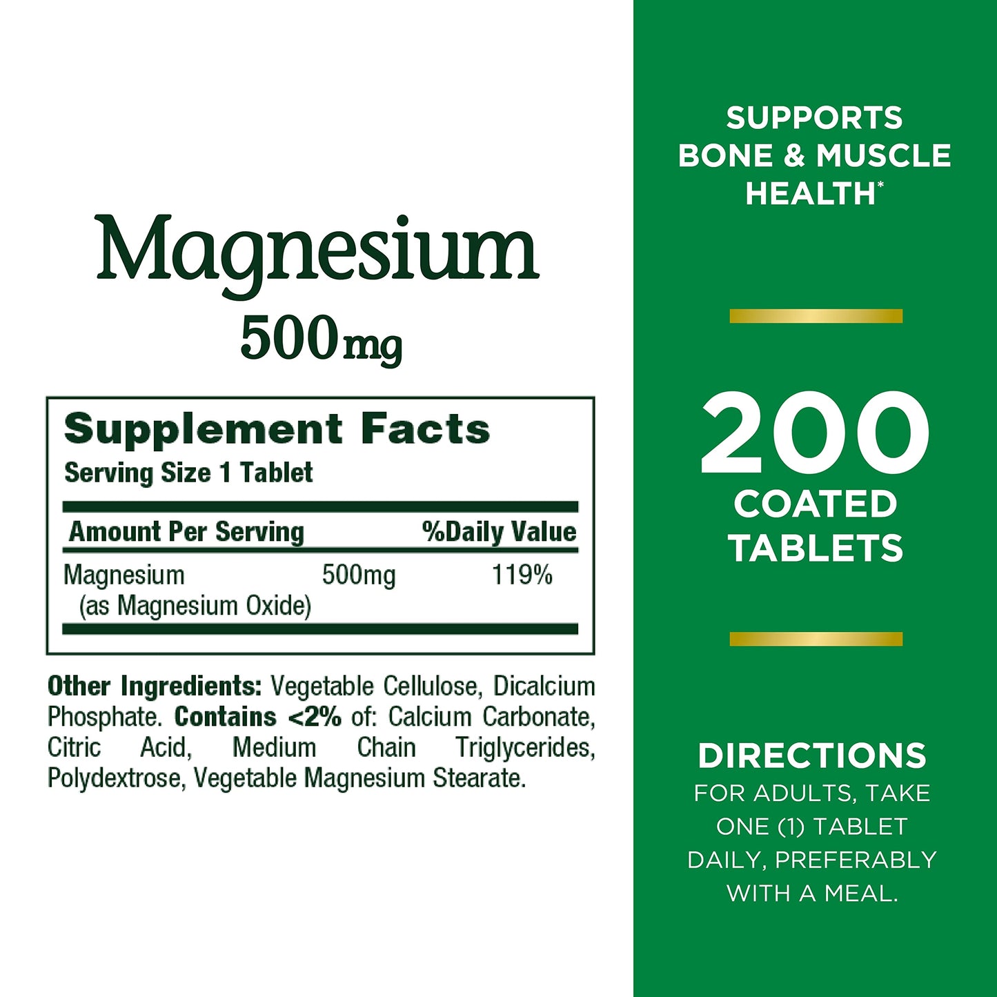 Nature's Bounty Magnesium, Bone and Muscle Health, Whole Body Support, Tablets, 500 Mg, 200 Ct