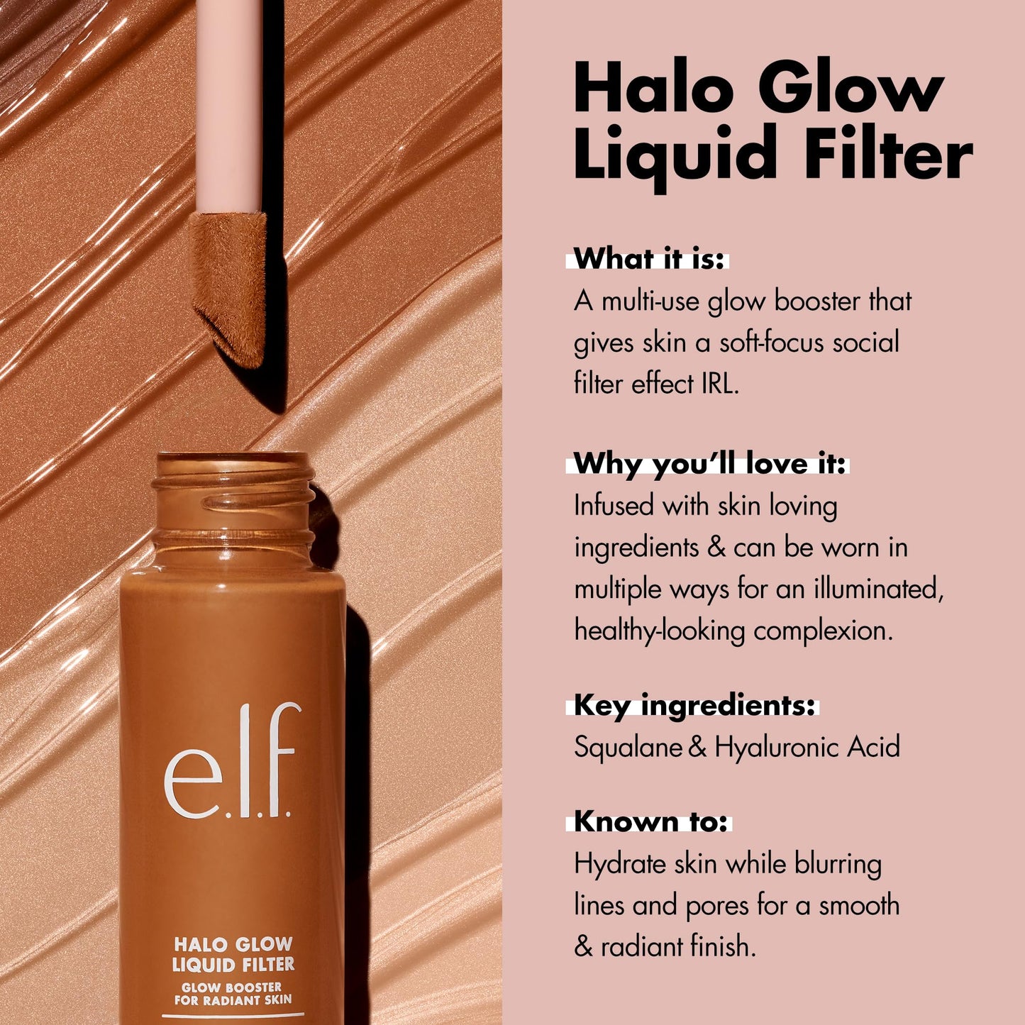 e.l.f. Halo Glow Liquid Filter, Complexion Booster For A Glowing, Soft-Focus Look, Infused With Hyaluronic Acid, Vegan & Cruelty-Free, 5 Medium/Tan