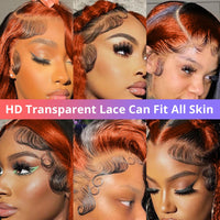 200% Density 13X6 Ginger Lace Front Wigs Human Hair Pre Plucked for Women Ombre 13X6 HD Transparent Ginger Orange Lace Front Wigs Human Hair Glueless Ginger Colored Hightlight Lace Front Wigs Human Hair with Baby Hair(18Inch,13x6 Ginger Lace Front Wigs Hu