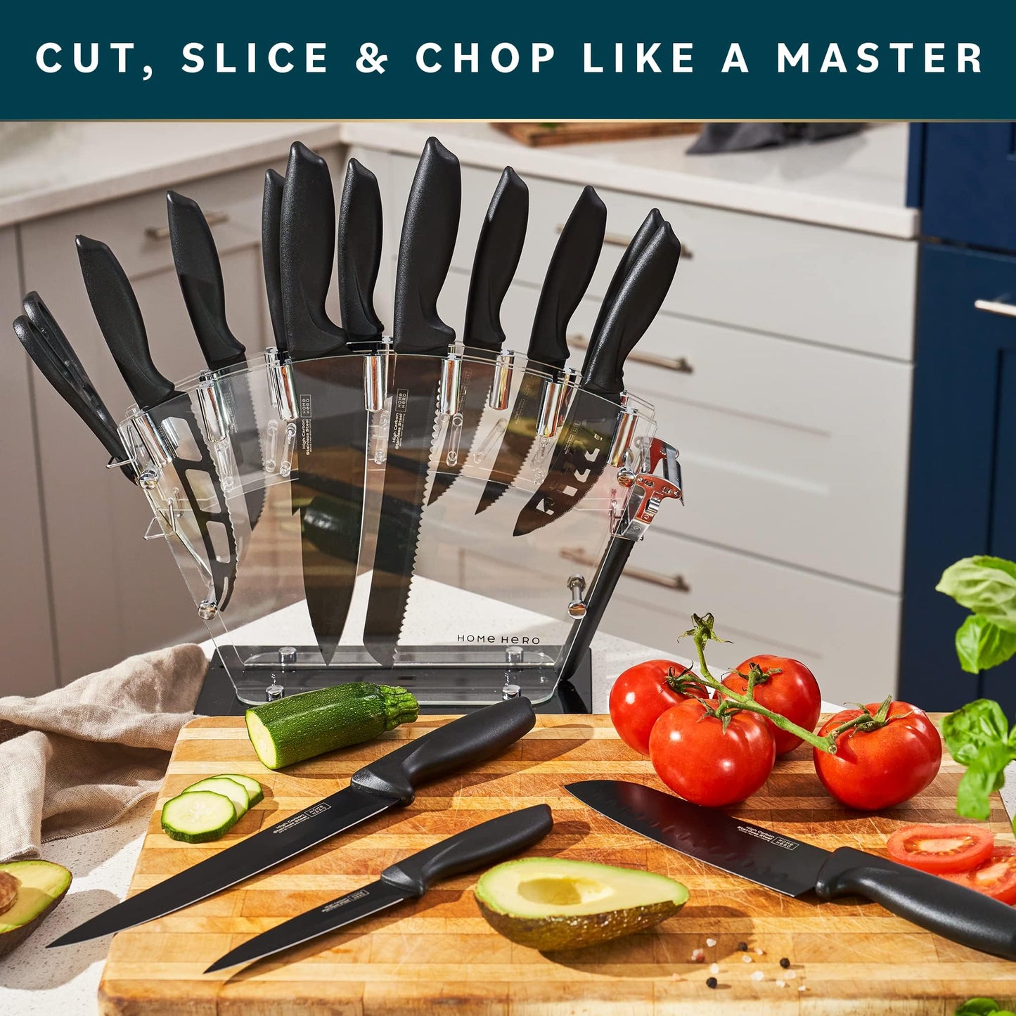 Home Hero 20 Pcs Kitchen Knife Set, Chef Knife Set & Steak Knives - Professional Design Collection - Razor-Sharp High Carbon Stainless Steel Knives with Ergonomic Handles (20 Pcs - Black)