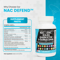 NAC Supplement N-Acetyl Cysteine 1000mg Vitamin D3 K2 Zinc Quercetin 1000mg Sarracenia Purpurea 1000mg with Elderberry Holy Basil Bee Propolis Bromelain L-Lysine Made in USA - 60 Count