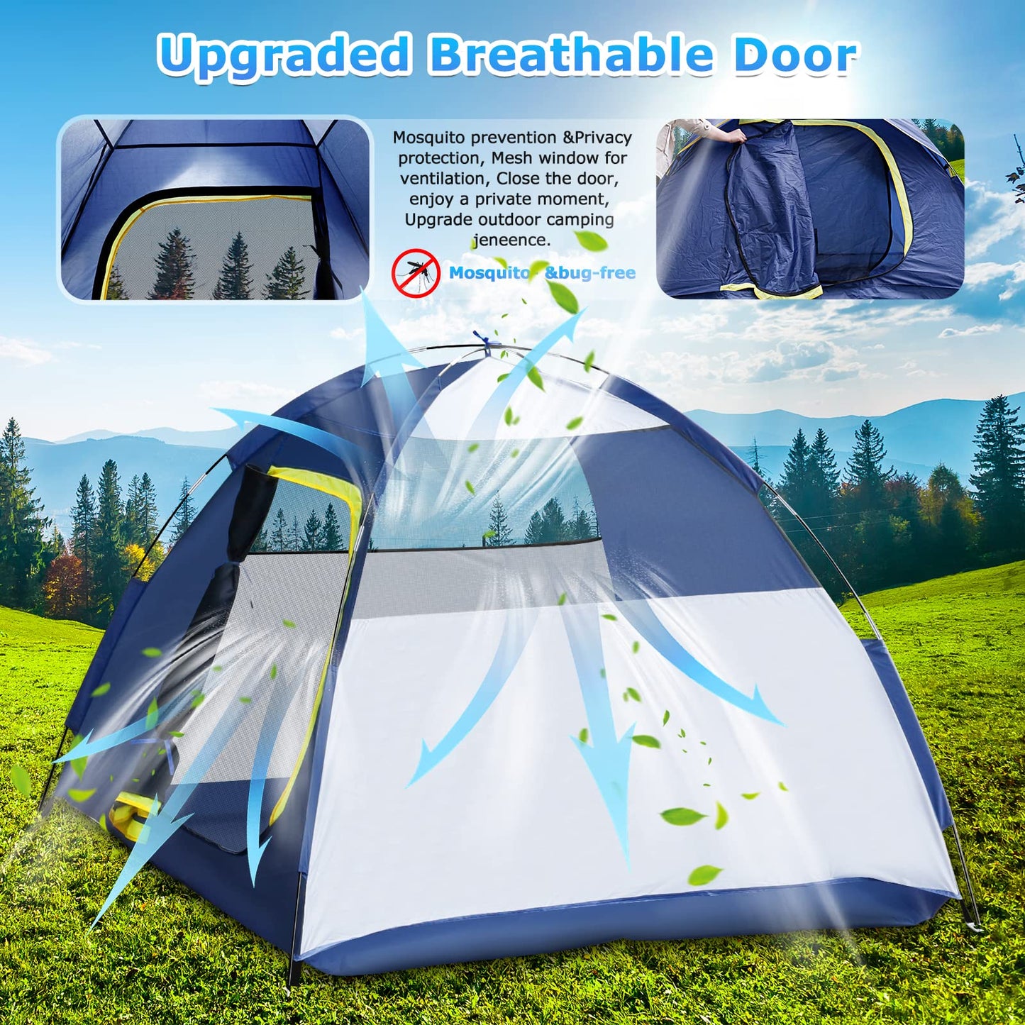 GLADTOP Camping Tent 1/2/3 Person Tent with Removable Rainfly and Carry Bag, Easy Set Up Portable Tent, Lightweight Outdoor Tent for Backpacking, Hiking