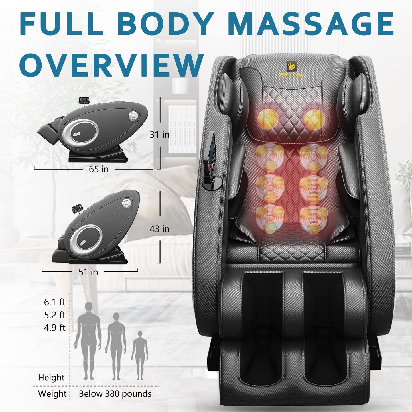 Massage Chair Blue-Tooth Connection and Speaker, Recliner with Zero Gravity with Full Body Air Pressure, Easy to Use at Home and in The Office