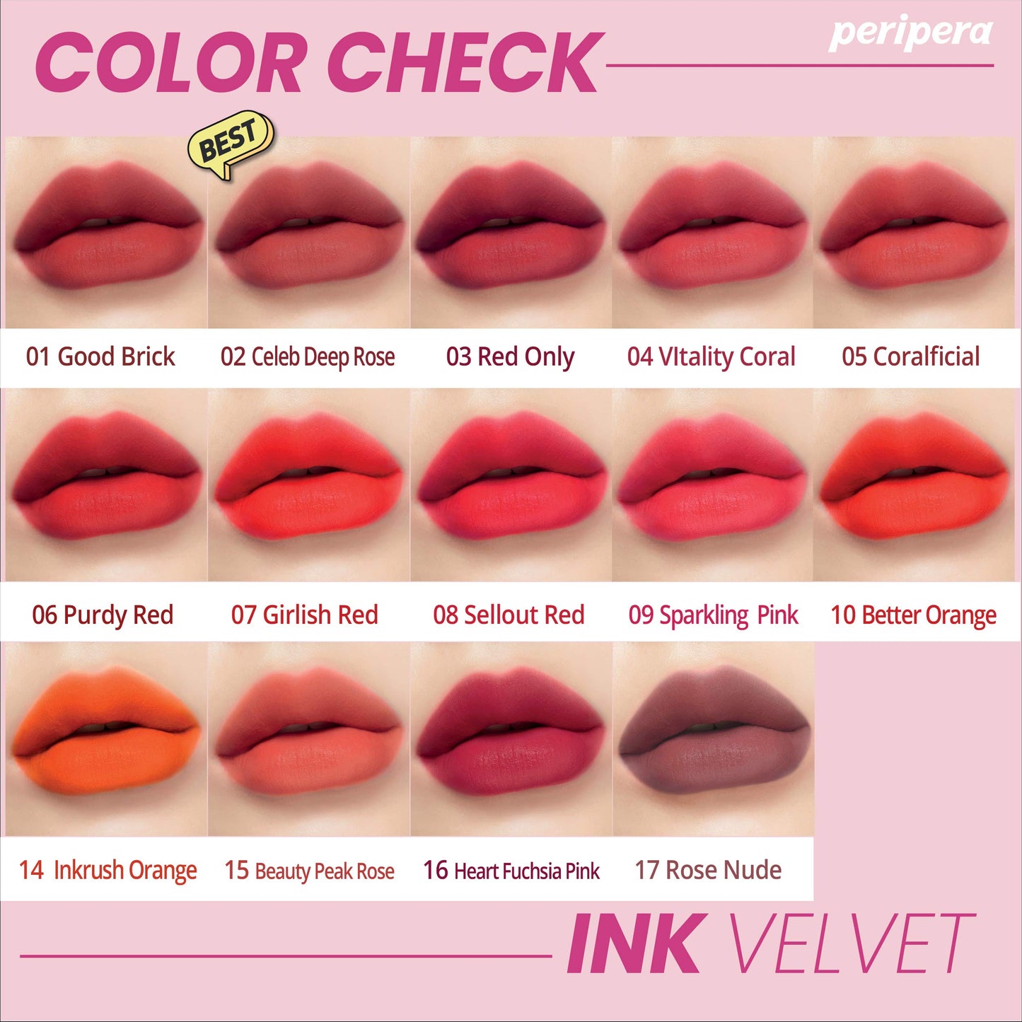 Peripera Ink the Velvet Lip Tint, High Pigment Color, Longwear, Weightless, Not Animal Tested, Gluten-Free, Paraben-Free (017 ROSY NUDE)