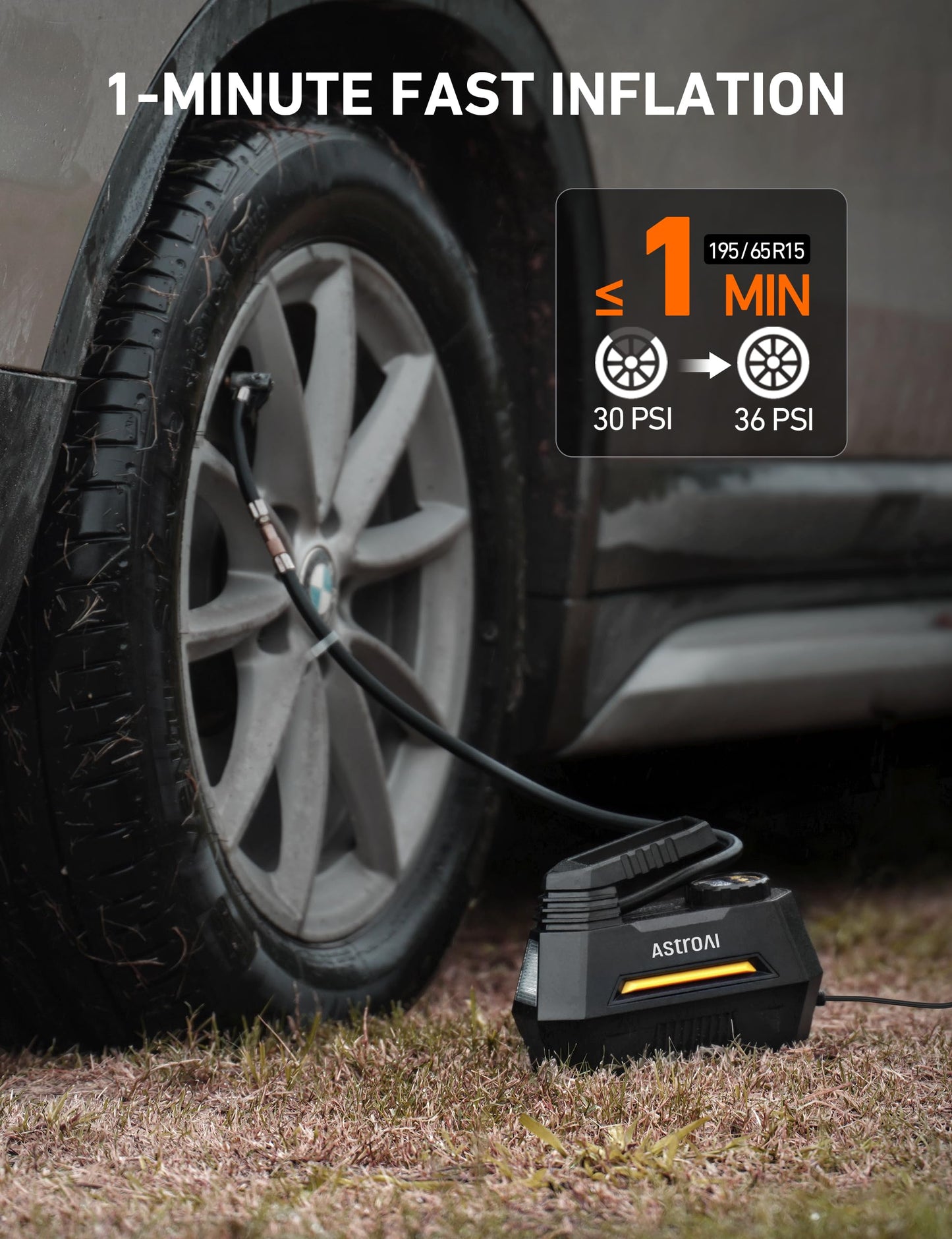 AstroAI Tire Inflator Portable Air Compressor Air Pump for Car Tires - Car Accessories, 12V DC Auto Pump with Digital Pressure Gauge, 100PSI with Emergency LED Light for Bicycle, Balloons