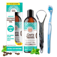 GuruNanda Dual Barrel Oxyburst Mouthwash, Advanced Formula Oil Pulling with Tongue Scraper, Original Oil Pulling, Mickey D’s Coconut and Peppermint Oil Pulling- For Fresh Breath & Healthy Teeth & Gums