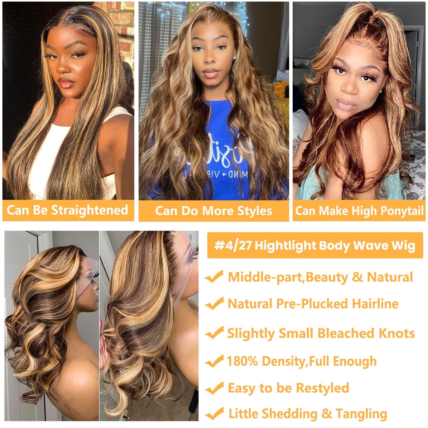 26 Inch Honey Blonde Lace Front Wig Human Hair 13x4 Ombre Pre Plucked with Baby Hair 180% Highlight Glueless Body Wave Lace Frontal Wigs